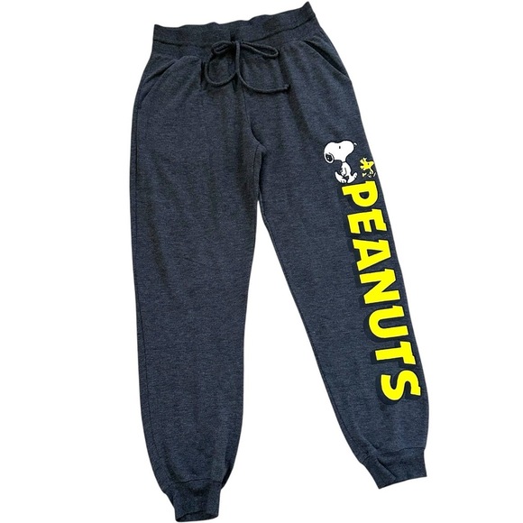 Peanuts Snoopy Jogger Sweatpants Womens Size Med Grey Drawstring Lounge Pants - Picture 6 of 9